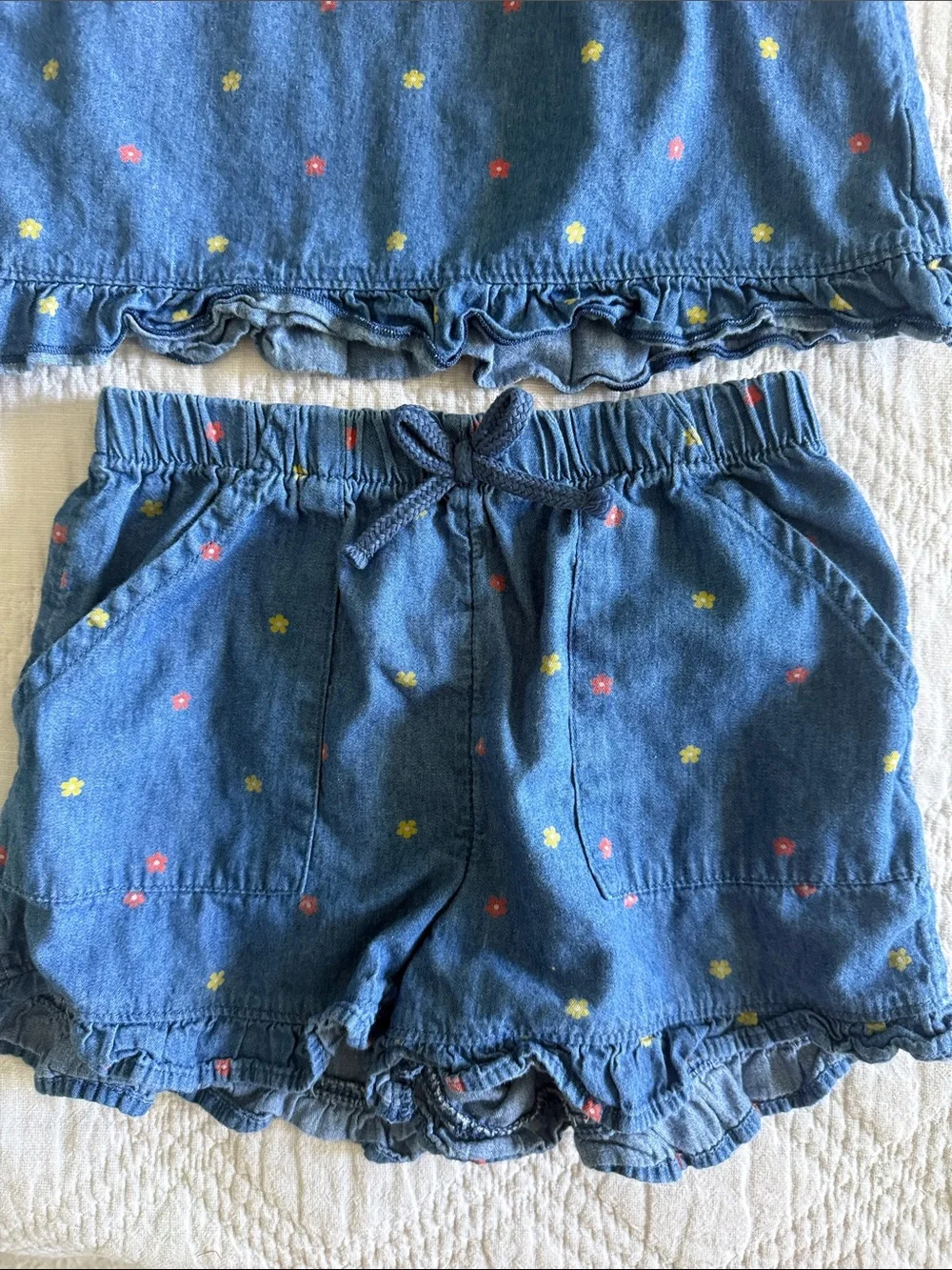 Old Navy Wonder Nation Denim Tops and Short Frill Ruffle Floral Accents 5T Lot